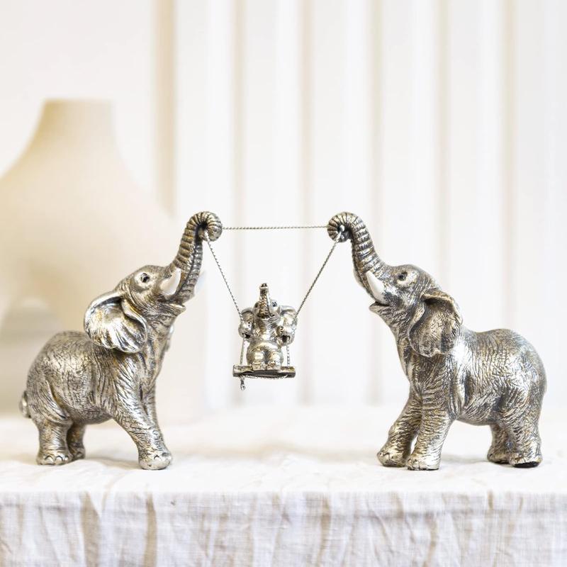 Elephant Statue.Silver Elephant Decor for Women,Mom Gifts.Elephant Figurines Brings Good Luck.Decoration Ornaments for Living Room,Table Centerpiece, Shelf, Office Decor (Silver)