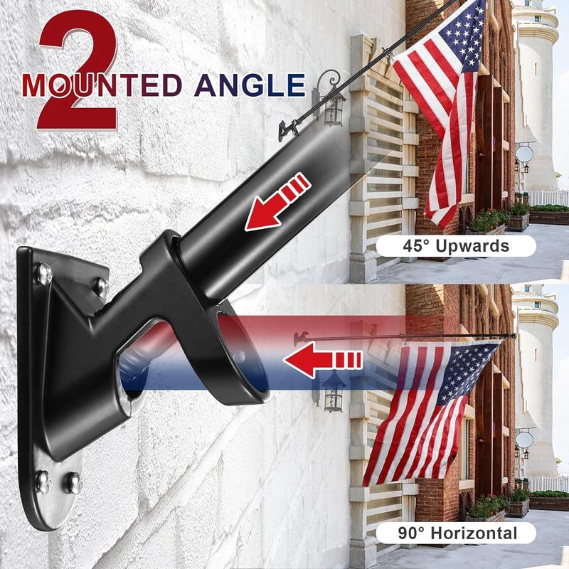 Barcetine Flag Pole Set with US Banners-kit Includes Heavy Duty Flagpole,Weather Resistant Embroidered Flag,Steel Bracket,for Outside House,Porch Aluminum Alloy Sectional Flagpole Kit