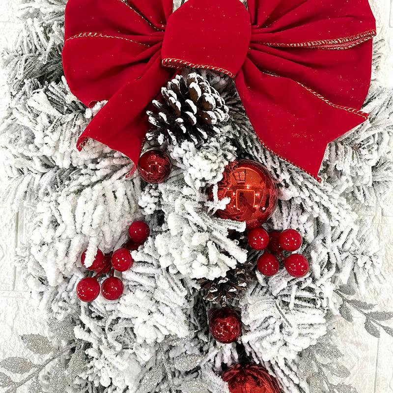 Christmas Wreath Rattan Set Christmas Decoration 2025 Red Bow Wreath For Front Door Xmas Decor Flower Garland Outdoor Home Decor Ornaments christmas 2024 ornament glass cleaner heavy leather apron