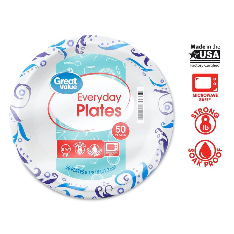 Great Value Everyday Disposable Paper Plates, 9in, 200ct