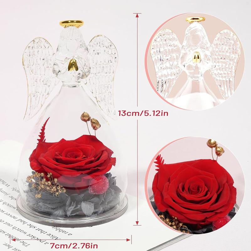 Preserved Flower Rose Birthday Gifts for Mom, Angels Figurines with Forever Real Rose Gifts for Women Mom Grandma, Angels Gifts for Christmas Thanksgiving Anniversary (Red)