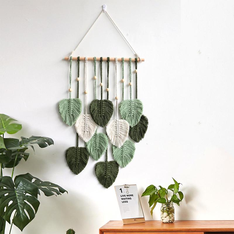 Boho Style Leaf Shaped Wall Hanging Home Decor, Creative Handmade Woven Rope Wall Art, Wall Decor For Living Room & Bedroom, Spring Hanging Decor for Home, Spring Decor 2024