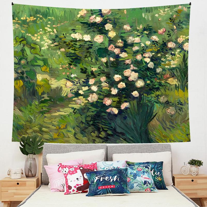 Modern Flower Print Tapestry for Mean Girls Decorations, 1 Count Spring Decor Green Art Landscape Pattern Hanging Tapestry, Wall Hanging Decor for Home Living Room Bedroom, Spring Home Decor Ideas