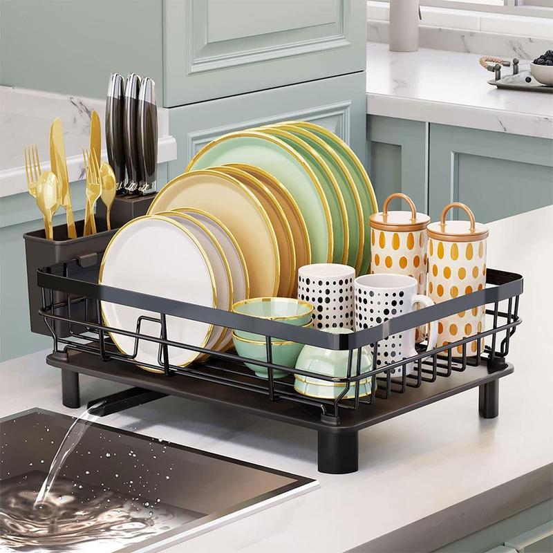 Dish Drying Rack, 1 Count Space-saving Dish Rack, Durable Stainless Steel Kitchen Drying Rack with Cutlery Holder, Kitchen Accessories