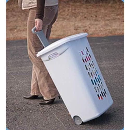 Ultra Wheeled Laundry Hamper with Lid, Handle and Wheels for Easy Rolling of Clothes to and from The Laundry Room, Plastic, White, 1-Pack