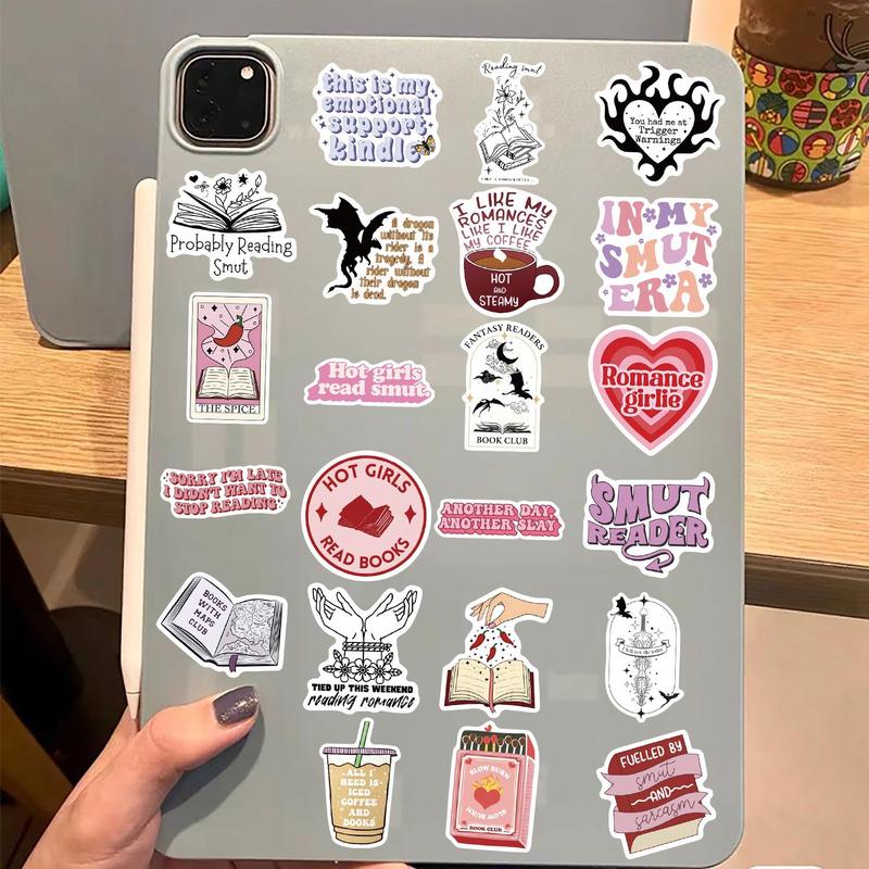 Bookish Smut Reading Book Sticker, 52pcs set DIY Decorative Sticker, Waterproof Self Adhesive Decor Paper for Gift Greeting Card Water Bottle Laptop Phone