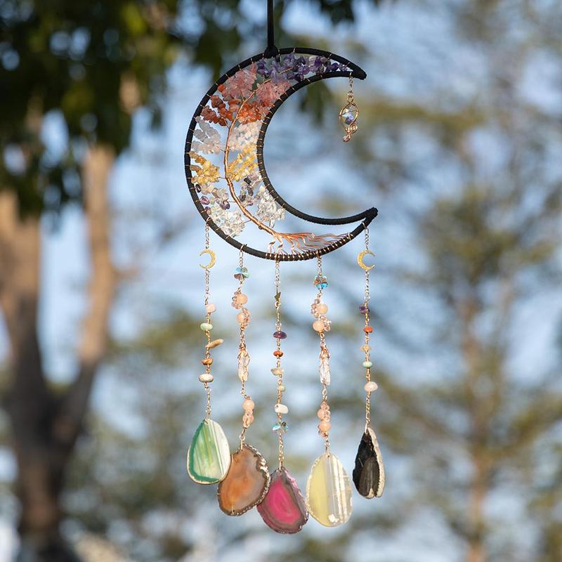 Moon & Star Design Hangable Dream Catcher for Room Decor, 1 Count Artificial Crystal Decorative Decoration, Hanging Adornment for Home Living Room Bedroom Decor Gifts, Home Decor Ideas