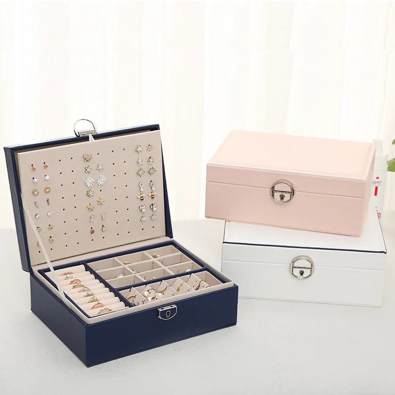 Large Capacity Jewelry Box Rings Earrings Display Leather Jewelry Tray Box Necklaces Portable Storage Organizer Gift For Girls