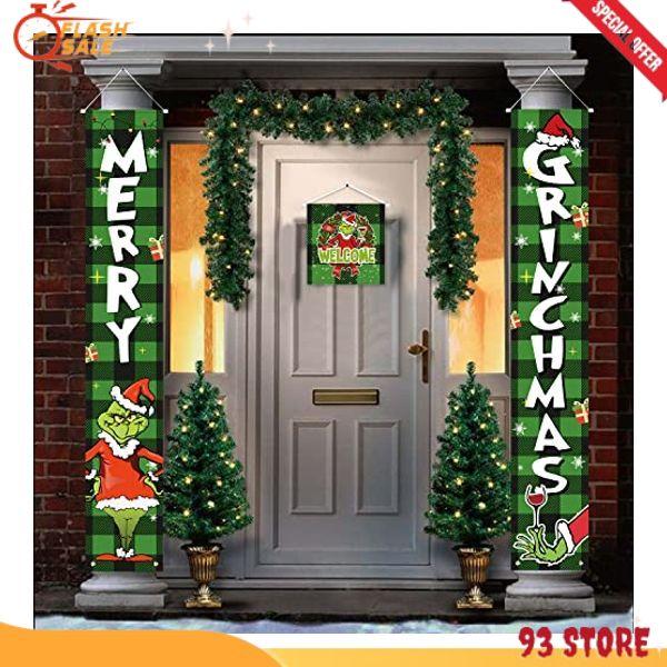 Christmas Decorations-Christmas Banner Porch Decorations Sign, 3 PCS Griinchs Christmas Door Banner Decorations, Indoor Outdoor