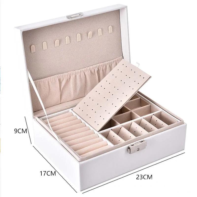 Large Capacity Jewelry Box Rings Earrings Display Leather Jewelry Tray Box Necklaces Portable Storage Organizer Gift For Girls