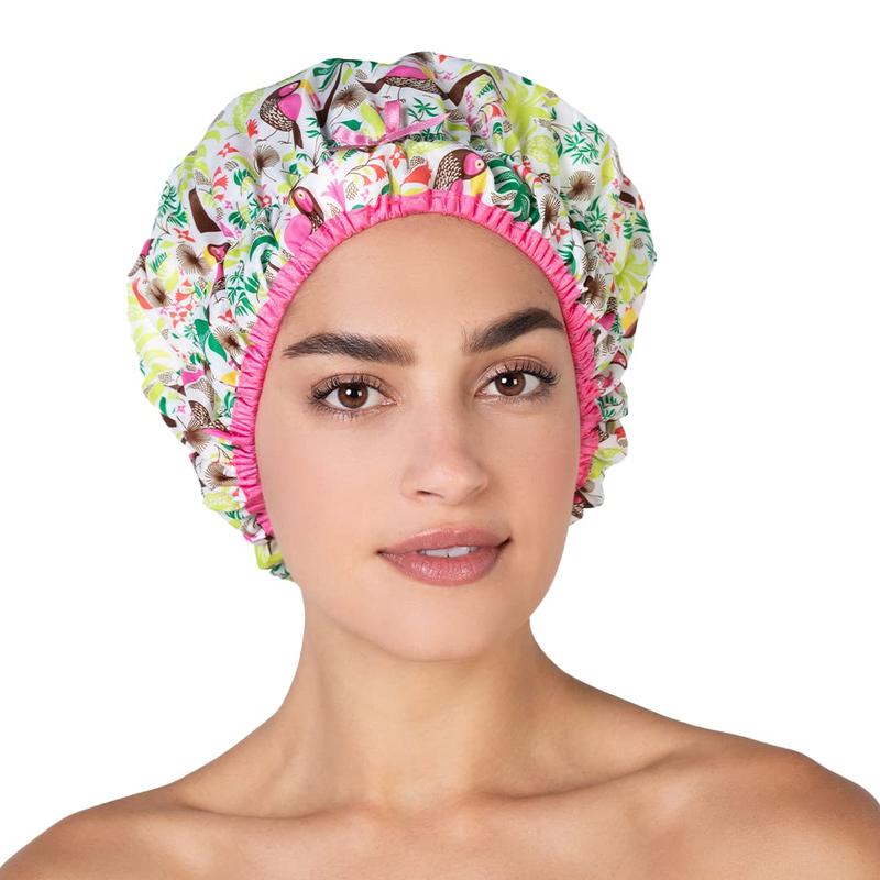 Reusable Shower Cap & Bath Cap & Lined,  Waterproof Shower Caps Large Designed for all Hair Lengths with PEVA Lining & Elastic Band Stretch Hem Hair Hat