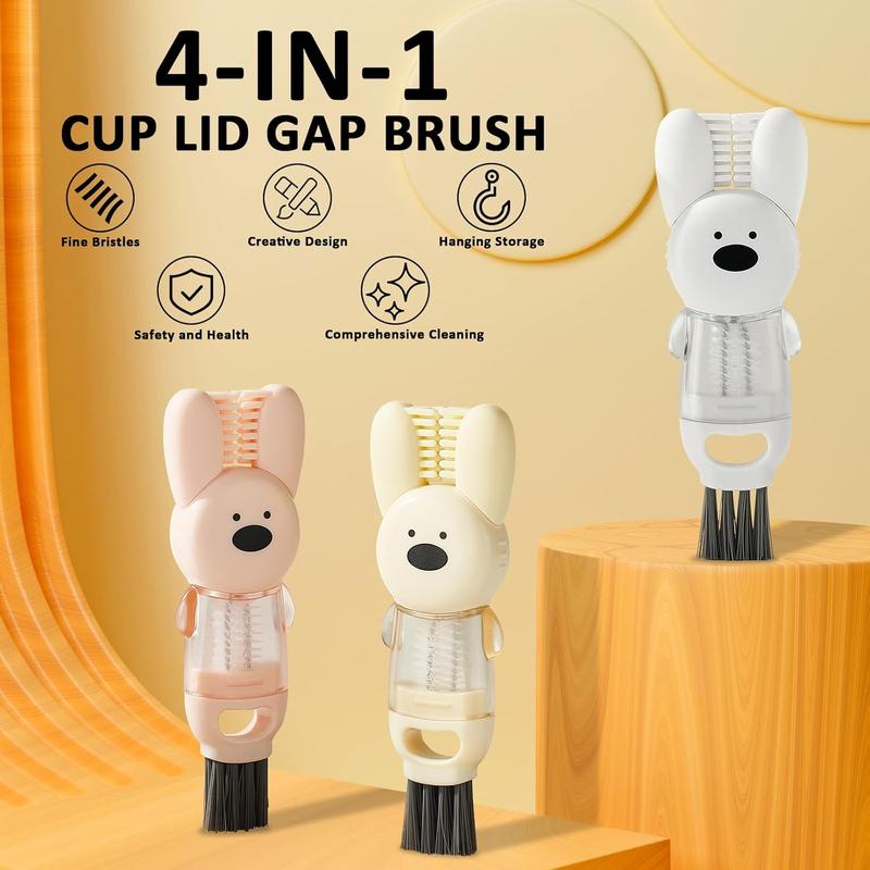 3PCS 4-in-1 Multi-Function Silicone Cup Lid Cleaning Brush Set, Gap Cleaner for Bottles and Narrow Spaces, Household Kitchen Tools Accessory