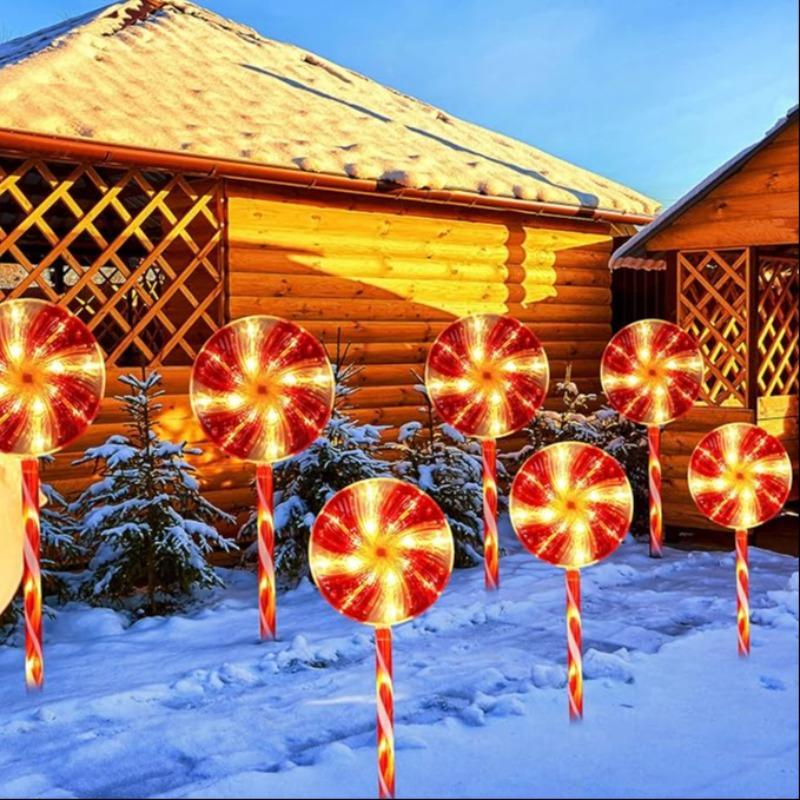 Solar Powered Christmas Lollipop Pathway Light, 8-modes Candy Cane Peppermint Waterproof Marker Light,  Garden Decorations, Outdoor Christmas Decor for Walkway Yard Pathway