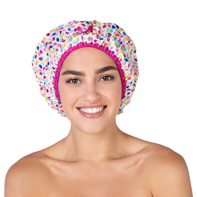 Reusable Shower Cap & Bath Cap & Lined,  Waterproof Shower Caps Large Designed for all Hair Lengths with PEVA Lining & Elastic Band Stretch Hem Hair Hat