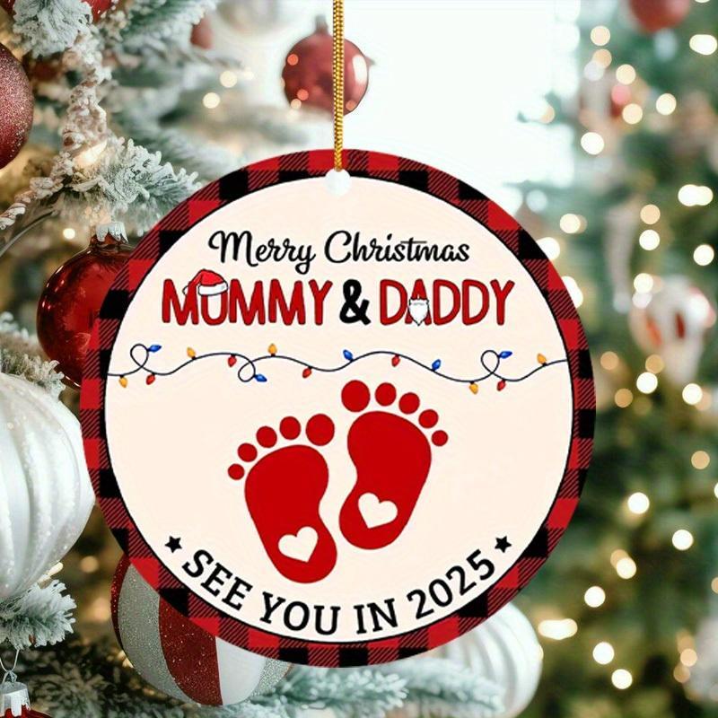 ''Merry Christmas Mommy & Daddy See You in 2025'' Letter Christmas Tree Decoration, Car Rearview Mirror Ornament, Gift for Expecting Parents, Christmas Ornament