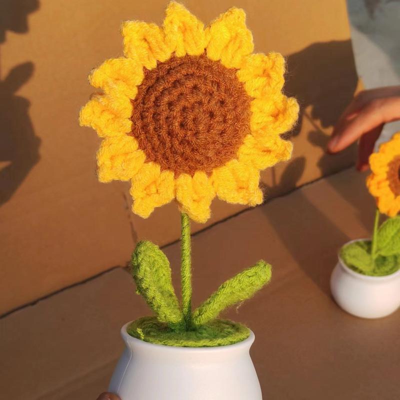 Artificial Sunflower Crochet Flowers Hand-knitted Flower Potted Finished Woven Flowers Pot Graduation Birthday Party Gift Decor