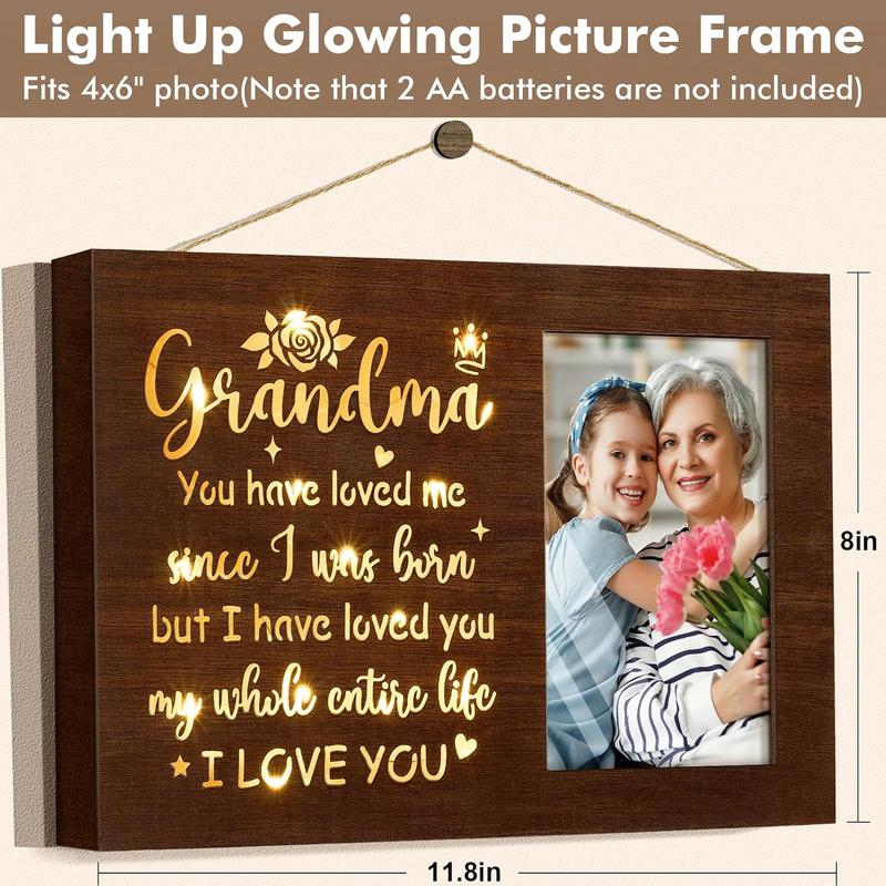 Grandma Gifts Christmas Gifts for Grandma Glowing Picture Frame with Light, Birthday Gifts for Grandma from Granddaughter Grandkids,  Gifts for Nana Grandmother Gigi  Grandma-4x6 Photo