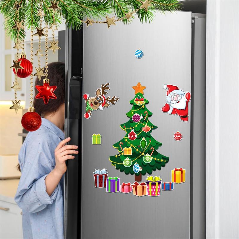 Christmas Themed Magnetic Sticker, Cartoon Santa Claus & Reindeer & Tree Pattern Refrigerator Magnets, Holiday Party Atmosphere Enhancer