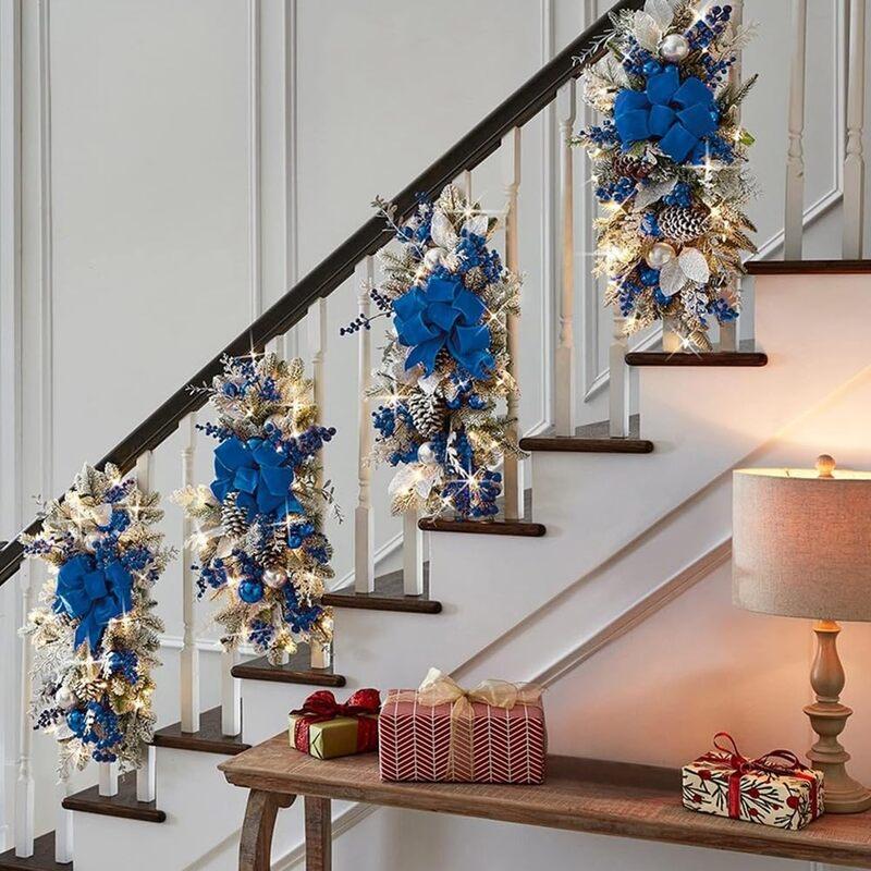 Light Up Christmas Swag Wreath, Cordless Prelit Stairway Swag Trim, Hanging Stair Teardrop Swag Garlands, for Front Door Holiday Outdoor Decor