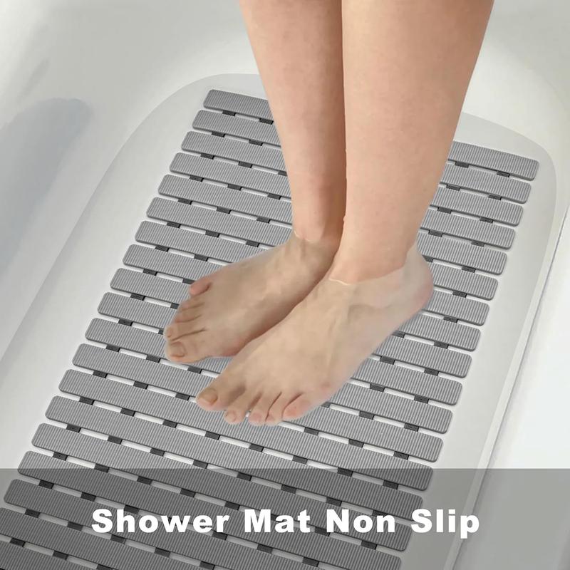 Bath Tub Shower Mat Non Slip Bathtub Mats for Bathroom Shower Floor Mat Bath Mats for Shower Tub Anti Slip Shower Mat with Drain Hole and Large Suction Cups (Grey, 27.5 X 15.7 Inch)