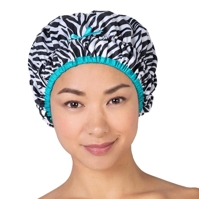 Reusable Shower Cap & Bath Cap & Lined,  Waterproof Shower Caps Large Designed for all Hair Lengths with PEVA Lining & Elastic Band Stretch Hem Hair Hat