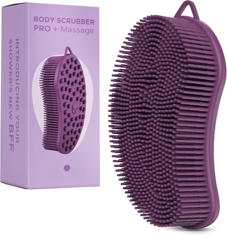 Exfoliating Silicone Body Scrubber Pro 2-in-1 Shower Scrubber for Body, Silicone Loofah and Body Massager (Purple, Body + Massage)