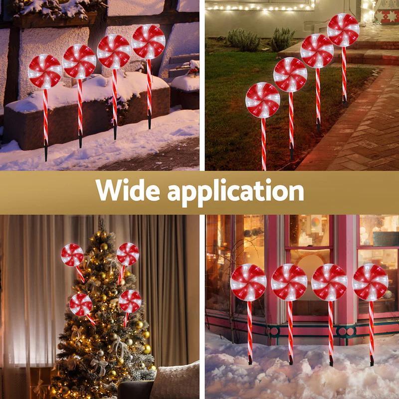 Solar Powered Christmas Lollipop Pathway Light, 8-modes Candy Cane Peppermint Waterproof Marker Light,  Garden Decorations, Outdoor Christmas Decor for Walkway Yard Pathway