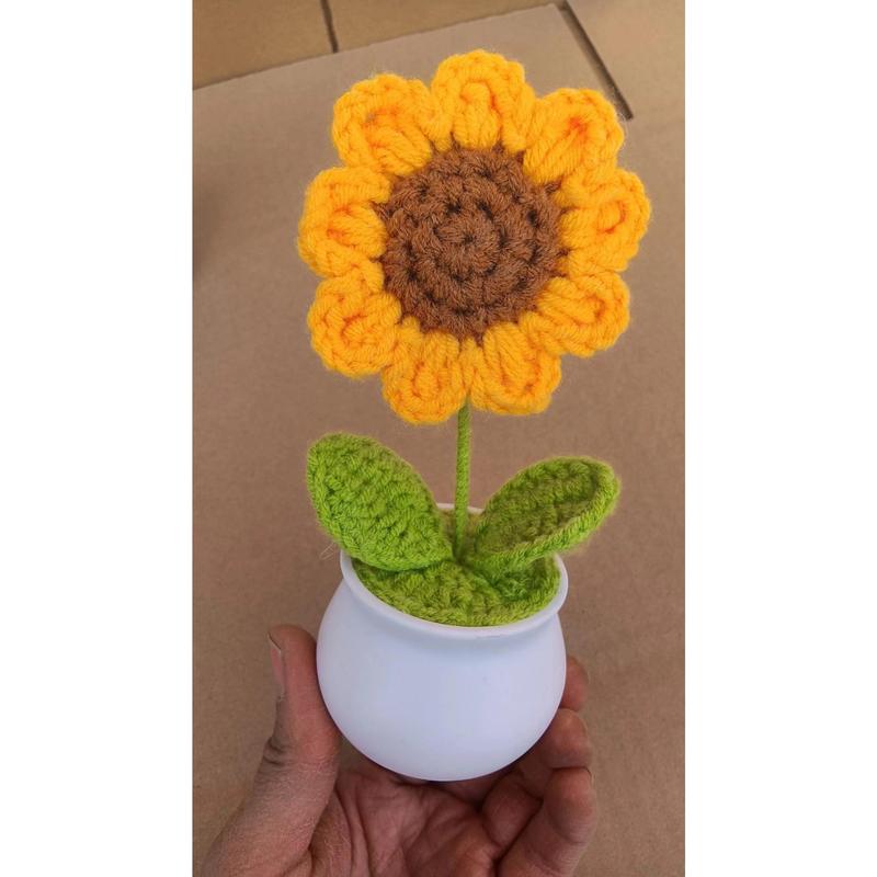 Artificial Sunflower Crochet Flowers Hand-knitted Flower Potted Finished Woven Flowers Pot Graduation Birthday Party Gift Decor