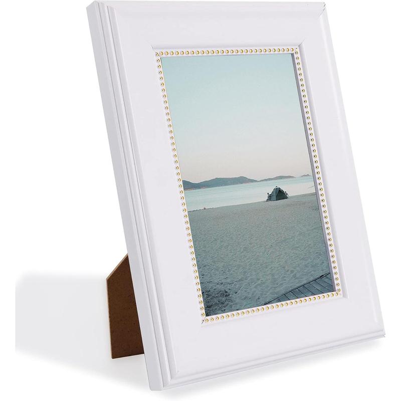 4x6 Picture Frames, Real Glass, Display Photos for Wall or Tabletop, White with Gold Beads, 2-Pack