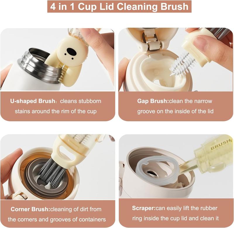 3PCS 4-in-1 Multi-Function Silicone Cup Lid Cleaning Brush Set, Gap Cleaner for Bottles and Narrow Spaces, Household Kitchen Tools Accessory