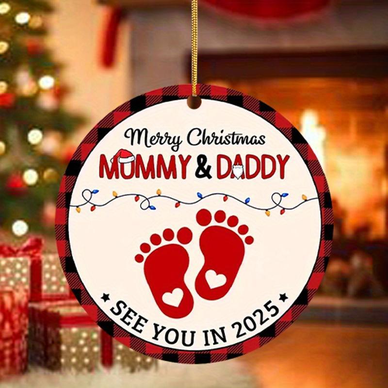 ''Merry Christmas Mommy & Daddy See You in 2025'' Letter Christmas Tree Decoration, Car Rearview Mirror Ornament, Gift for Expecting Parents, Christmas Ornament