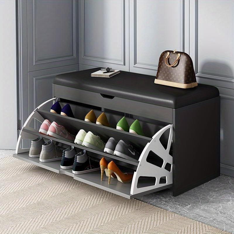 Tiltable Shoe Rack with Cushion Storage Organizer Compact Shoe Storage Rack for Entryway Closet Bedroom