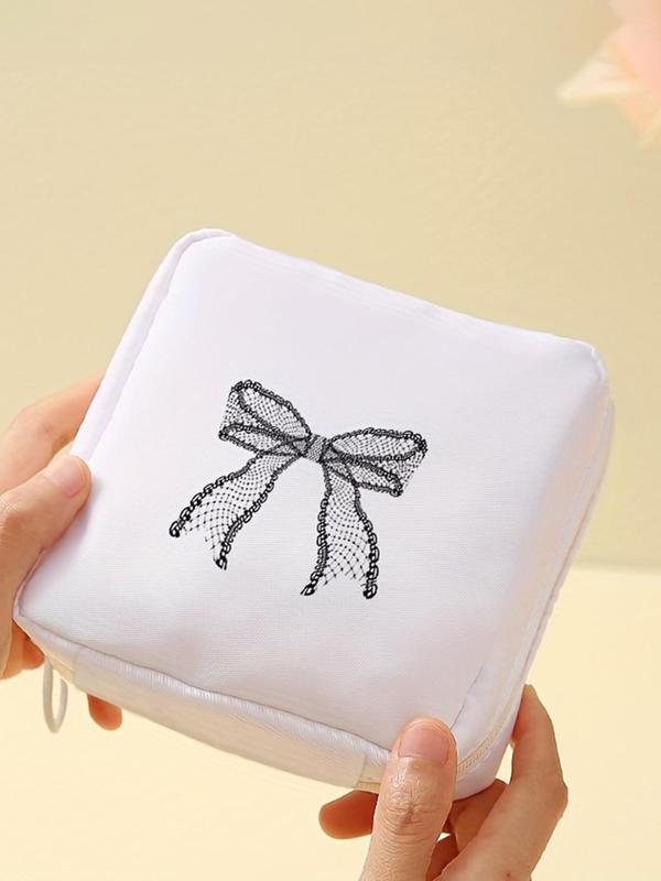 Bow Pattern Portable Sanitary Napkin Storage Bag, Lightweight Tissue Bag for Women's Products, Travel Cosmetics Storage Box