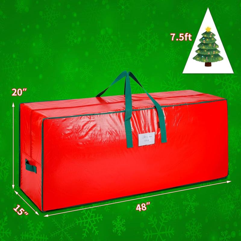 Christmas Tree Storage Bag - Fits Up to 7.5 Foot Xmas Holiday Tree, Zippered Bag, Carry Handles, Durable Waterproof Material, Protects Against Dust and Moisture, Red