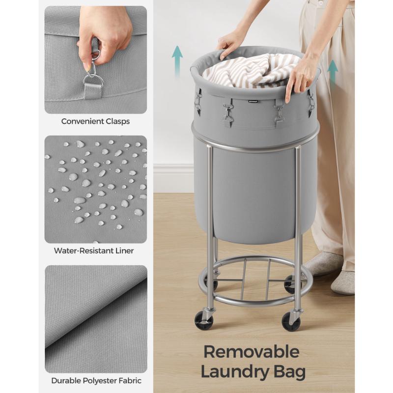 SONGMICS 18.5Gal Round Laundry Sorter Laundry Hamper with Wheels Rolling Laundry Cart with Removable Bag for Laundry Room Gray and Silver1251