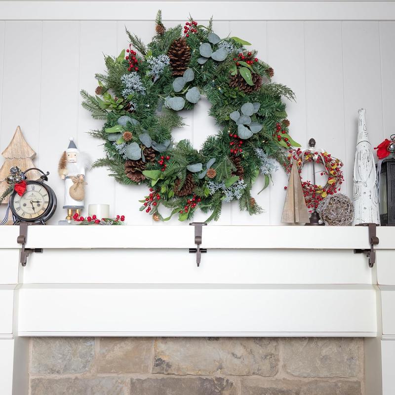 [Fireplace Stocking and Garland Hanger] - Each Mantle Holder Has Two Hooks for Dual Purpose - Hold Christmas Stocking and Hang Garland - Durable Wrought Iron - Padded Contact Points (3 Pack - Brown)