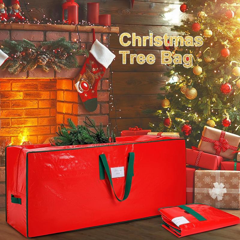 Christmas Tree Storage Bag - Fits Up to 7.5 Foot Xmas Holiday Tree, Zippered Bag, Carry Handles, Durable Waterproof Material, Protects Against Dust and Moisture, Red