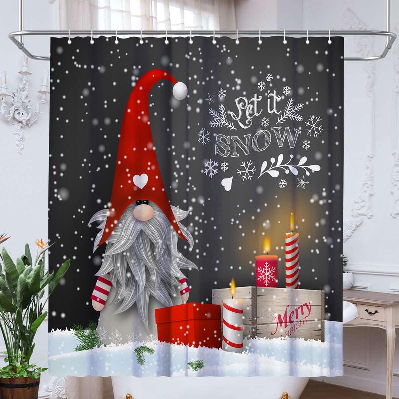 PAUSEBOLL Gnome Shower Curtains for Bathroom Lovely Cute Sprite Christmas Let it Snow Fabric Shower Curtain Winter Xmas Holiday Bathroom Curtain Set with Hooks Included 72x72 inches