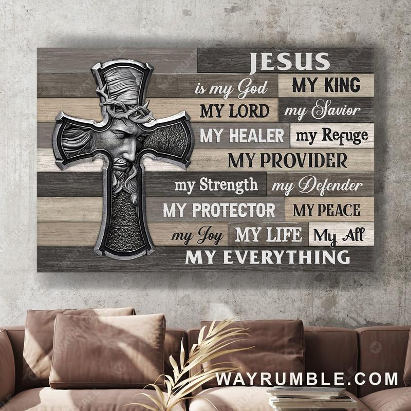 Jesus Face Cross Symbol Wooden Background Jesus Is My God My King Jesus Poster Printed Paper Decor, Fans gift, Dad gift, Mom gift, family gift, Christmas Day gift idea