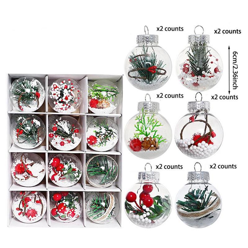 Clear Christmas Ball Ornament, 12pcs box 6cm Christmas Ball Decoration, Christmas Tree Hanging Decoration, Festive & Party Supplies