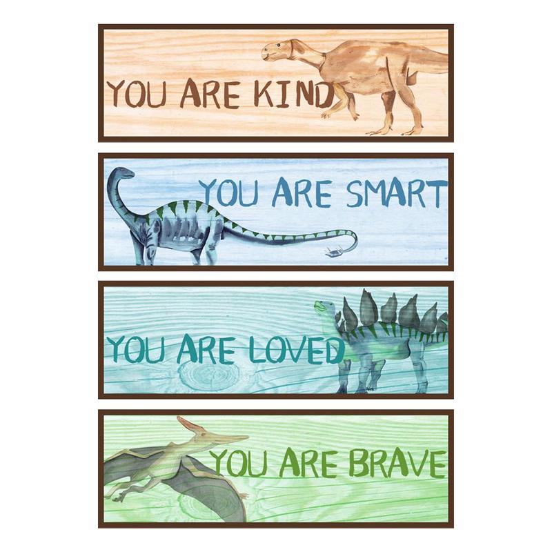 4pcs Dinosaur & Slogan Pattern Rectangular Wall Sticker, Self Adhesive Wall Decal, Decorative Sticker For Home Living Room Bedroom Kids Room