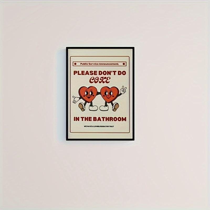 1 count Retro Bathroom Wall Art - Groovy Animated Hearts Print - Funny 70s Aesthetic Poster - Beige - Digital Art - No Frame NeededNo frame Decor Ornaments