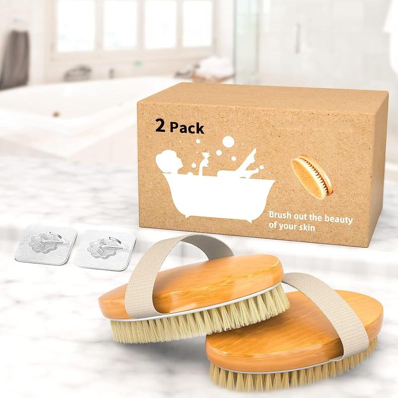 2 Pack Dry Body Brushes, Exfoliating Body Scrubbers, Natural Bristles for Dry Skin, Improve Circulation, Stop Ingrown Hairs, Reduce Acne and Cellulite Accessories Gift