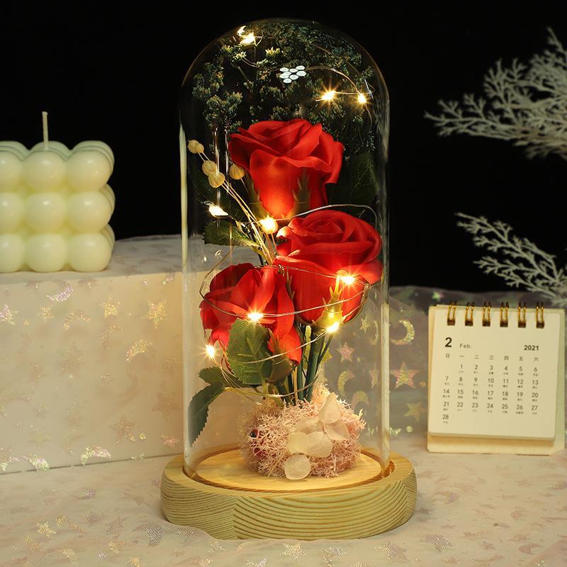 Light Up Artificial Rose with Clear Dome, 1 Count Glass Rose Flower Bouquet, Decorative Flower for Home Party Wedding Anniversary Graduation, Gifts