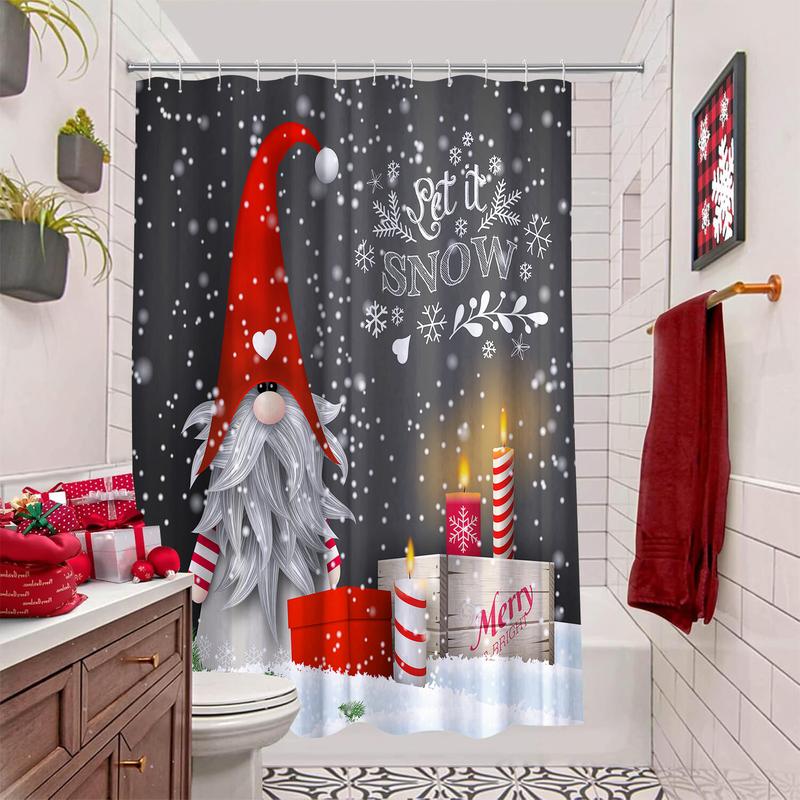 PAUSEBOLL Gnome Shower Curtains for Bathroom Lovely Cute Sprite Christmas Let it Snow Fabric Shower Curtain Winter Xmas Holiday Bathroom Curtain Set with Hooks Included 72x72 inches