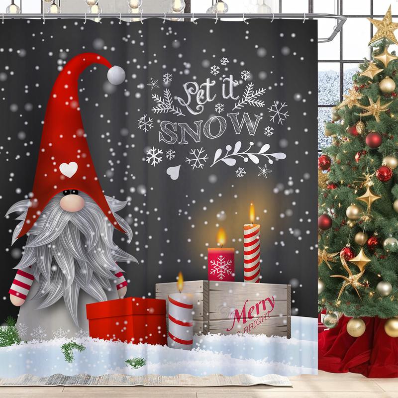 PAUSEBOLL Gnome Shower Curtains for Bathroom Lovely Cute Sprite Christmas Let it Snow Fabric Shower Curtain Winter Xmas Holiday Bathroom Curtain Set with Hooks Included 72x72 inches