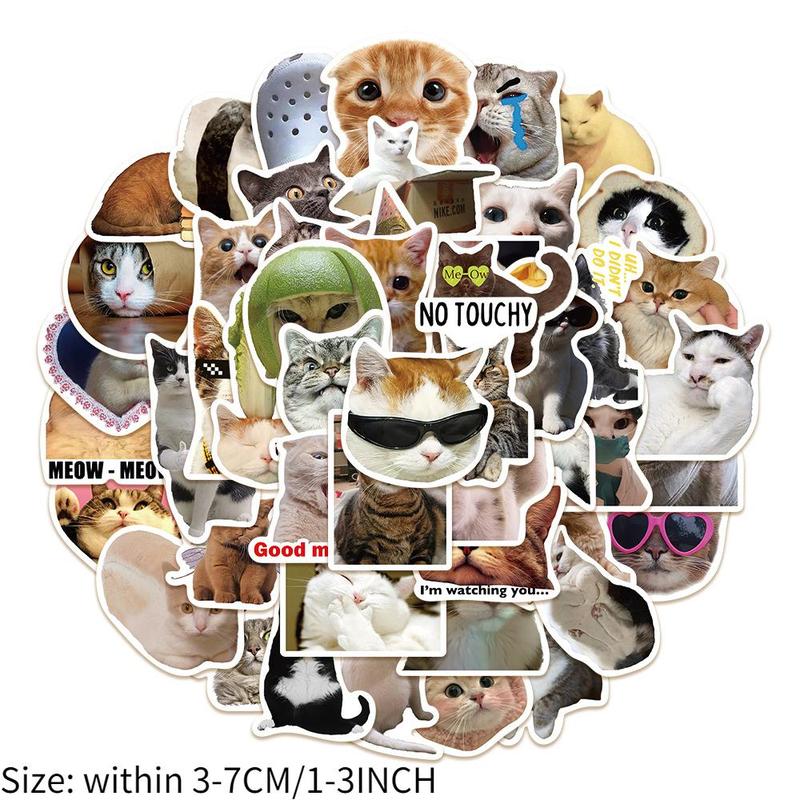 Cat Pattern Sticker, 50pcs set Waterproof Self Adhesive Sticker, Decor Sticker for Gift Greeting Card Water Bottle Laptop Phone