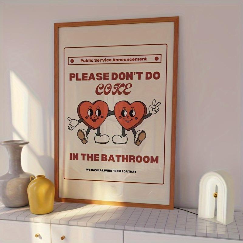 1 count Retro Bathroom Wall Art - Groovy Animated Hearts Print - Funny 70s Aesthetic Poster - Beige - Digital Art - No Frame NeededNo frame Decor Ornaments