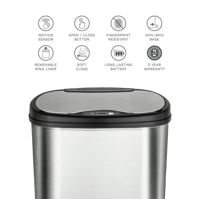 Nine Stars 13.2 Gallon Trash Can, Motion Sensor Kitchen Trash Can, Stainless Steel