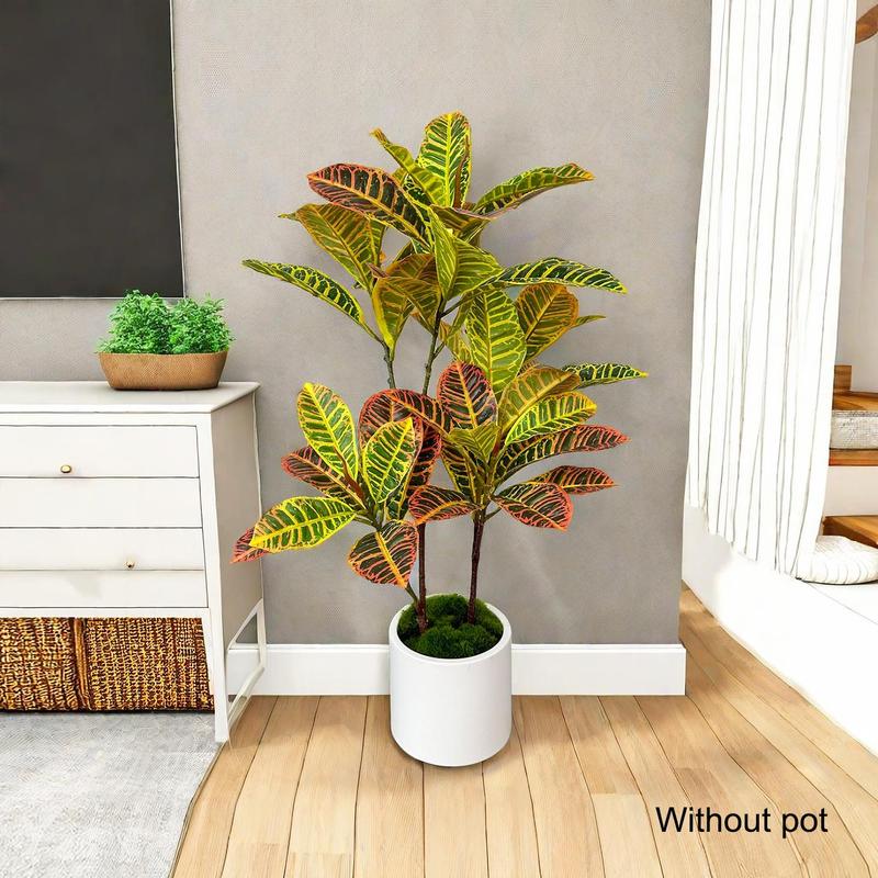 Artificial Plant, Fake Codiaeum Tree Branch, Plastic Ficus Plant, Faux Plant Leaf, Tropical Plant for Home Living Room Office Decor